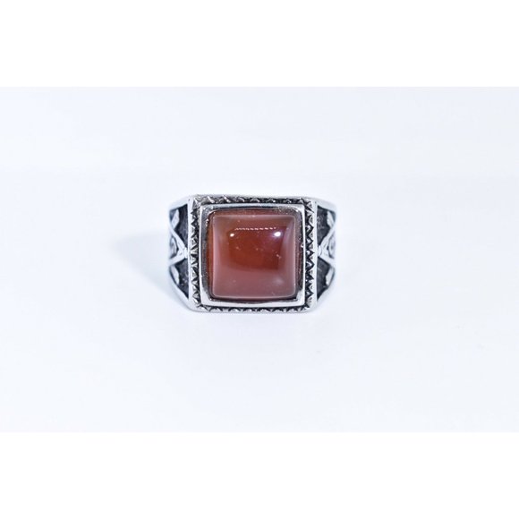 Vintage Stainless Steel Genuine Carnelian Size 11 - Picture 1 of 3